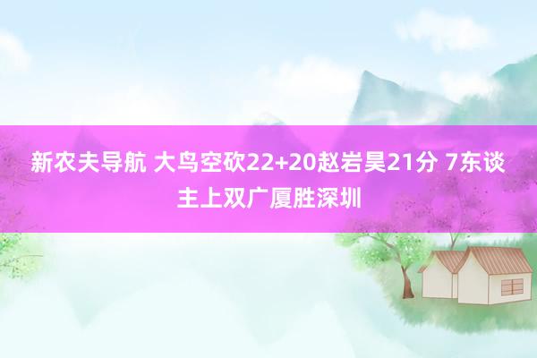 新农夫导航 大鸟空砍22+20赵岩昊21分 7东谈主上双广厦胜深圳