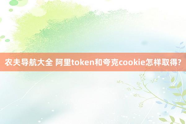 农夫导航大全 阿里token和夸克cookie怎样取得?