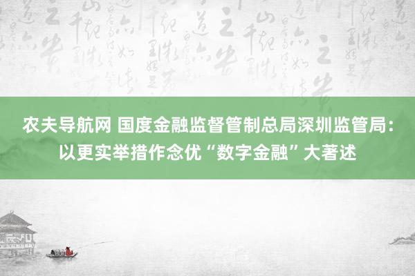 农夫导航网 国度金融监督管制总局深圳监管局：以更实举措作念优“数字金融”大著述