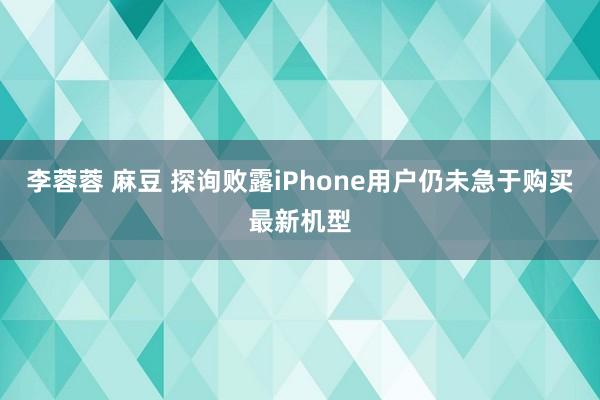 李蓉蓉 麻豆 探询败露iPhone用户仍未急于购买最新机型