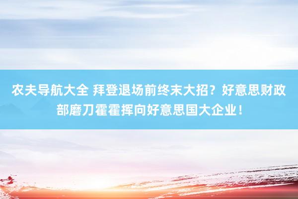 农夫导航大全 拜登退场前终末大招？好意思财政部磨刀霍霍挥向好意思国大企业！