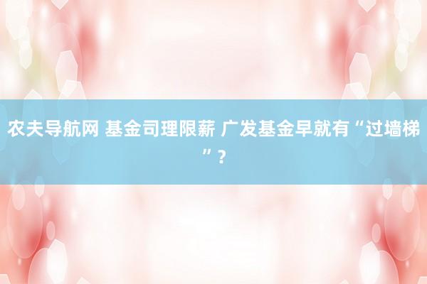 农夫导航网 基金司理限薪 广发基金早就有“过墙梯”？