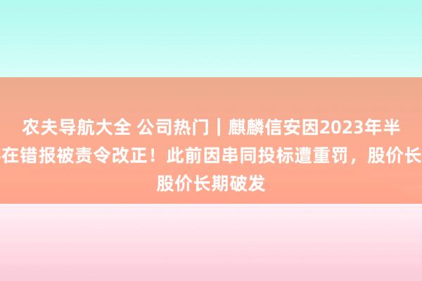 农夫导航大全 公司热门｜麒麟信安因2023年半年报存在错报被责令改正！此前因串同投标遭重罚，股价长期破发