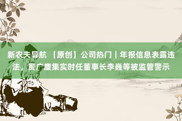 新农夫导航 【原创】公司热门｜年报信息表露违法，贵广麇集实时任董事长李巍等被监管警示