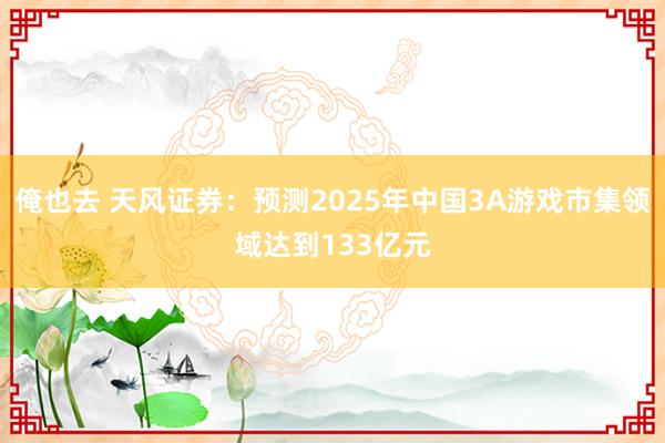 俺也去 天风证券：预测2025年中国3A游戏市集领域达到133亿元