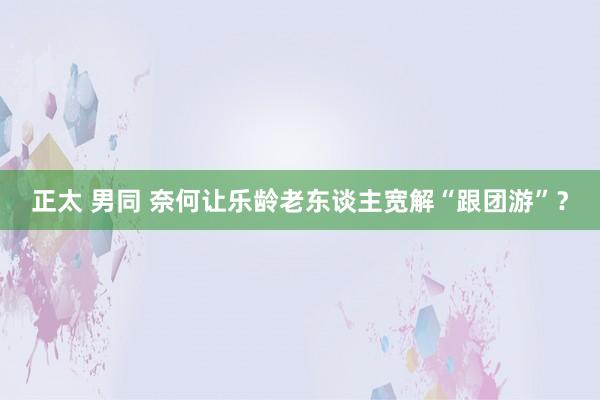 正太 男同 奈何让乐龄老东谈主宽解“跟团游”？