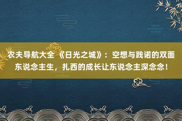 农夫导航大全 《日光之城》：空想与践诺的双面东说念主生，扎西的成长让东说念主深念念！