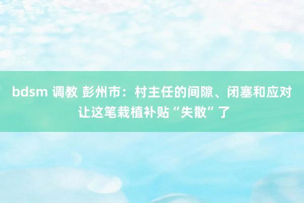 bdsm 调教 彭州市：村主任的间隙、闭塞和应对 让这笔栽植补贴“失散”了