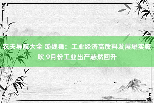 农夫导航大全 汤魏巍：工业经济高质料发展塌实鼓吹 9月份工业出产赫然回升