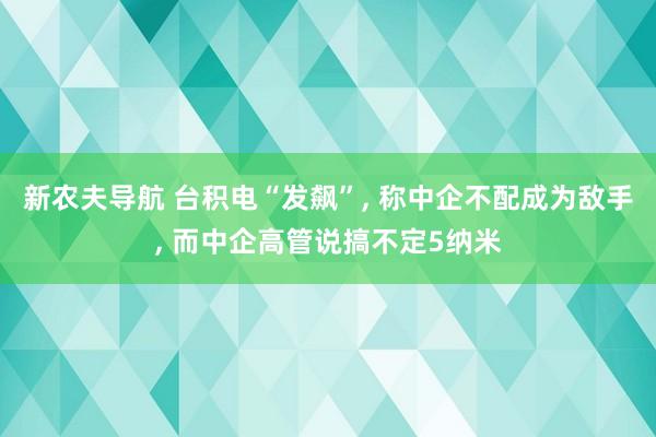 新农夫导航 台积电“发飙”， 称中企不配成为敌手， 而中企高管说搞不定5纳米