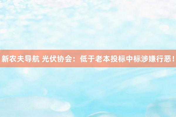 新农夫导航 光伏协会：低于老本投标中标涉嫌行恶！