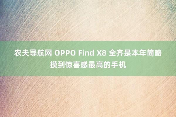 农夫导航网 OPPO Find X8 全齐是本年简略摸到惊喜感最高的手机