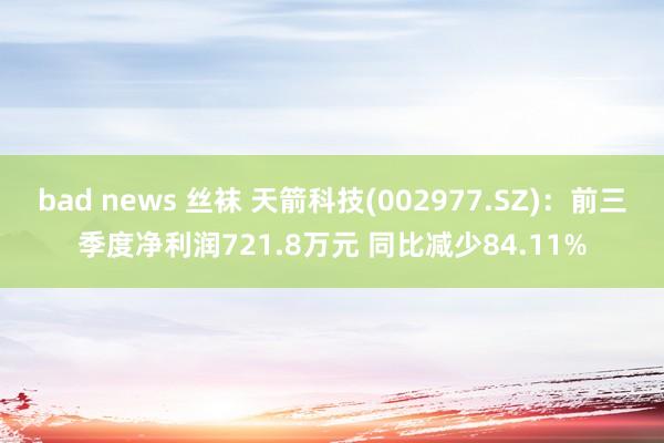 bad news 丝袜 天箭科技(002977.SZ)：前三季度净利润721.8万元 同比减少84.11%