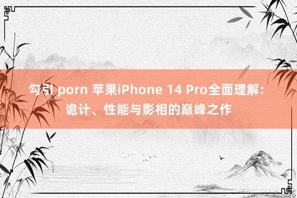 勾引 porn 苹果iPhone 14 Pro全面理解: 诡计、性能与影相的巅峰之作