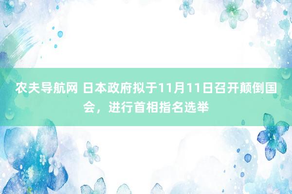 农夫导航网 日本政府拟于11月11日召开颠倒国会，进行首相指名选举