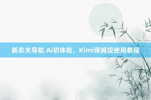 新农夫导航 Ai初体验，Kimi保姆级使用教程