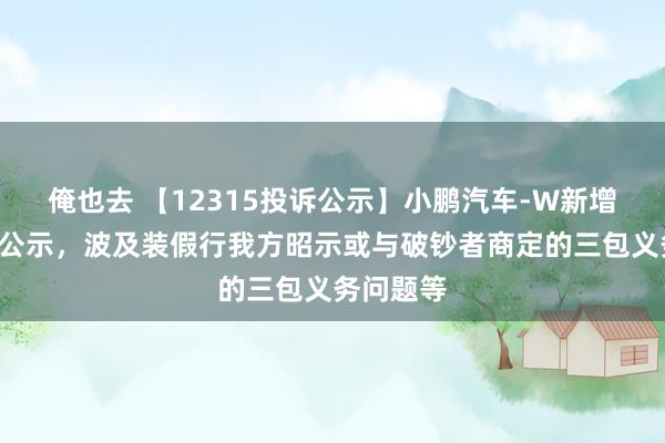 俺也去 【12315投诉公示】小鹏汽车-W新增8件投诉公示，波及装假行我方昭示或与破钞者商定的三包义务问题等