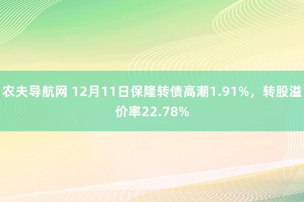 农夫导航网 12月11日保隆转债高潮1.91%，转股溢价率22.78%