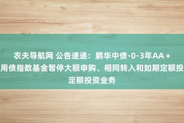 农夫导航网 公告速递：鹏华中债-0-3年AA＋优选信用债指数基金暂停大额申购、相同转入和如期定额投资业务