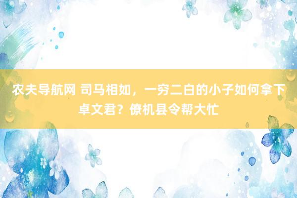 农夫导航网 司马相如，一穷二白的小子如何拿下卓文君？僚机县令帮大忙