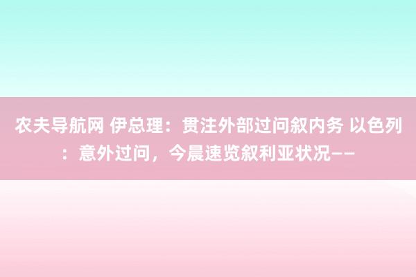 农夫导航网 伊总理：贯注外部过问叙内务 以色列：意外过问，今晨速览叙利亚状况——