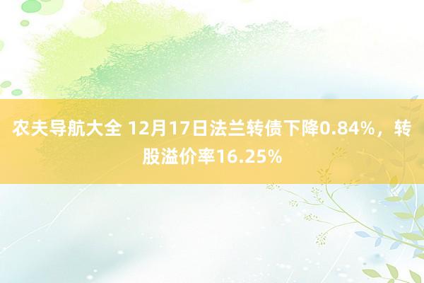 农夫导航大全 12月17日法兰转债下降0.84%，转股溢价率16.25%