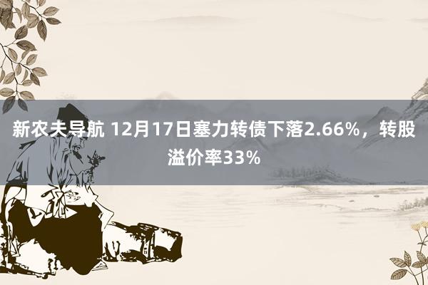 新农夫导航 12月17日塞力转债下落2.66%，转股溢价率33%