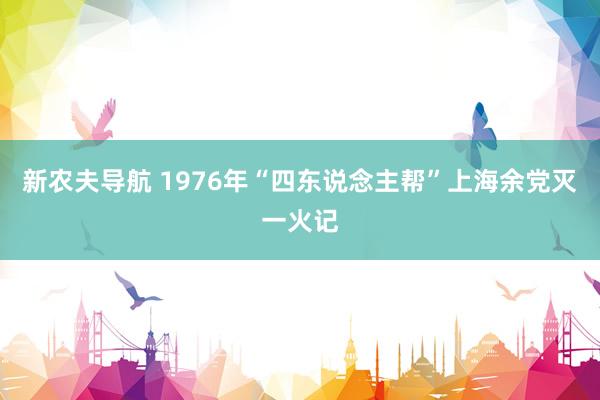 新农夫导航 1976年“四东说念主帮”上海余党灭一火记