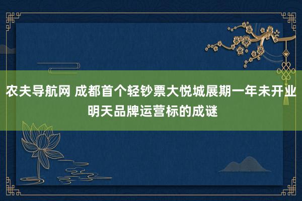 农夫导航网 成都首个轻钞票大悦城展期一年未开业 明天品牌运营标的成谜