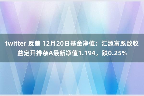 twitter 反差 12月20日基金净值：汇添富系数收益定开搀杂A最新净值1.194，跌0.25%