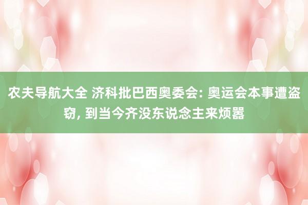 农夫导航大全 济科批巴西奥委会: 奥运会本事遭盗窃， 到当今齐没东说念主来烦嚣