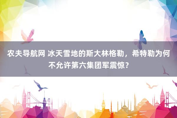 农夫导航网 冰天雪地的斯大林格勒，希特勒为何不允许第六集团军震惊？