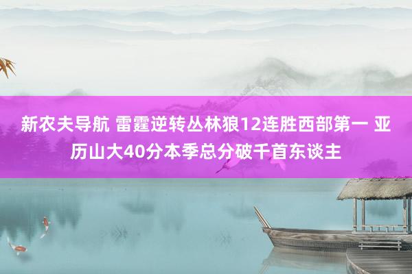 新农夫导航 雷霆逆转丛林狼12连胜西部第一 亚历山大40分本季总分破千首东谈主