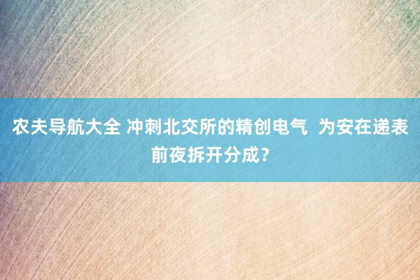 农夫导航大全 冲刺北交所的精创电气  为安在递表前夜拆开分成？