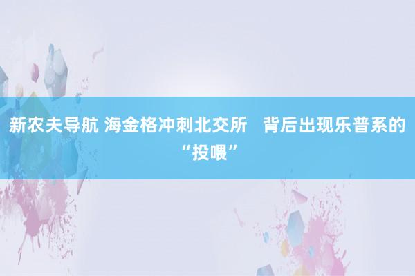 新农夫导航 海金格冲刺北交所   背后出现乐普系的“投喂”