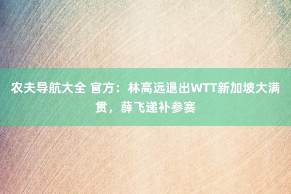 农夫导航大全 官方：林高远退出WTT新加坡大满贯，薛飞递补参赛